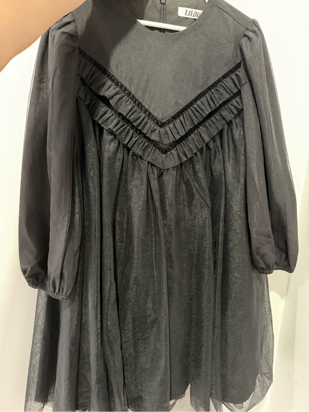 Lilou Black Ruffled Tulle Kids Dress